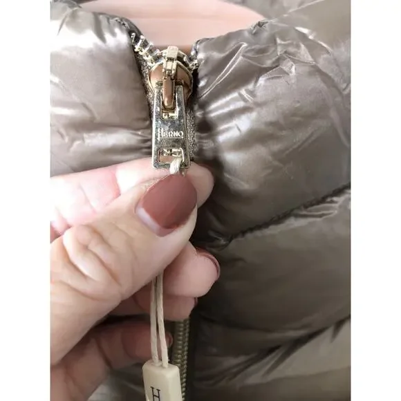 Authentic Women's HERNO Quilted Down Filled Puffer Jacket Long Size 42 Taupe - Picture 6 of 12